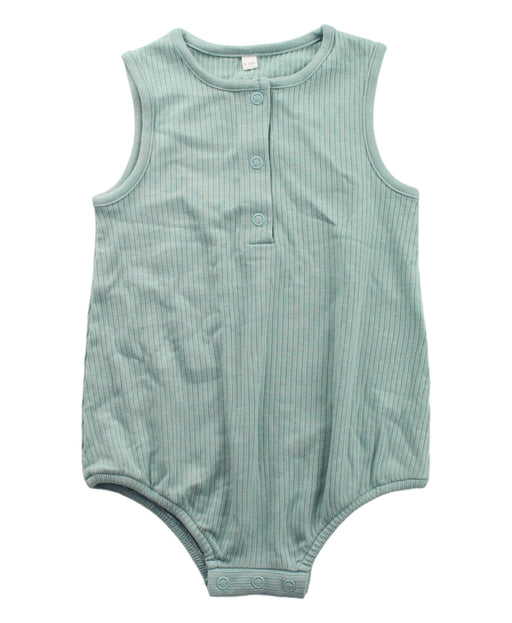 A Green Sleeveless Bodysuits from Mori in size 6-12M for girl. (Front View)