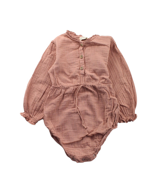 A Peach Long Sleeve Bodysuits from Marlot Paris in size 6-12M for girl. (Front View)