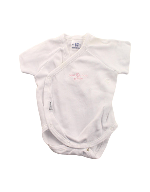 A White Short Sleeve Bodysuits from Cambrass in size Newborn for girl. (Front View)