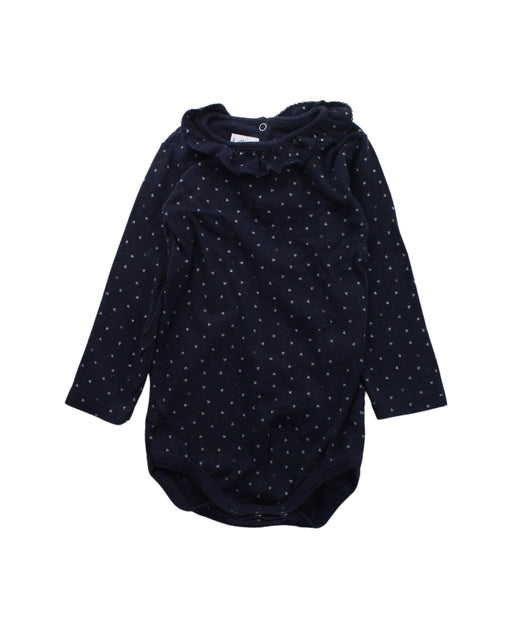 A Blue Long Sleeve Bodysuits from Petit Bateau in size 6T for girl. (Front View)