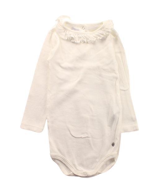 A White Long Sleeve Bodysuits from Petit Bateau in size 6-12M for girl. (Front View)