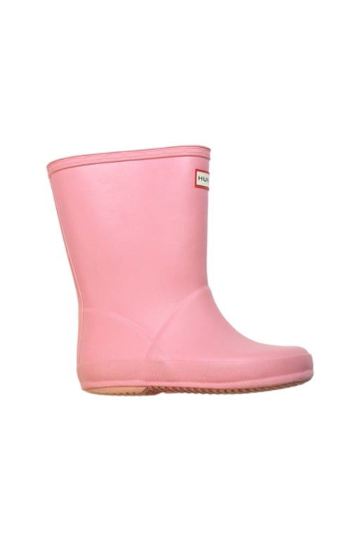 A Pink Rain Boots from Hunter in size 4T for girl. (Front View)