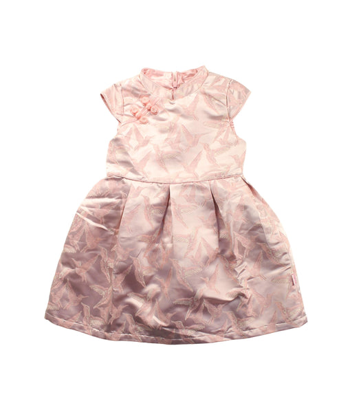 A Pink Short Sleeve Dresses from Mides in size 4T for girl. (Front View)