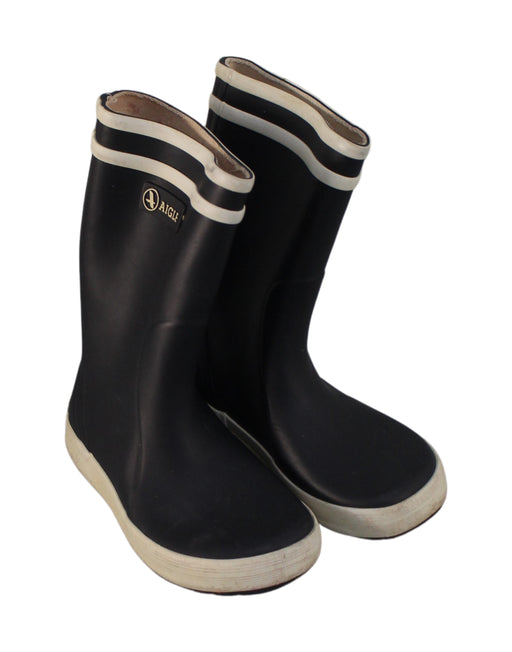 A Navy Rain Boots from Aigle in size 4T for boy. (Front View)