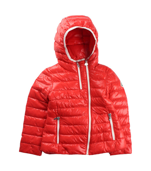 A Red Puffer/Quilted Jackets from Moncler in size 4T for boy. (Front View)