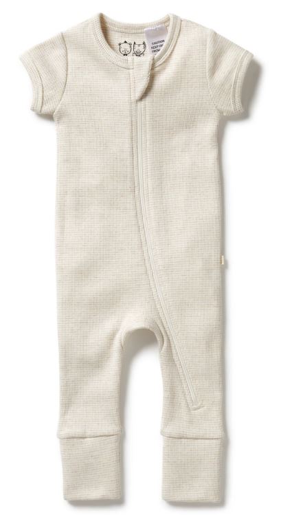 A Beige Short Sleeve Jumpsuits from Wilson & Frenchy in size 3-6M for neutral. (Front View)