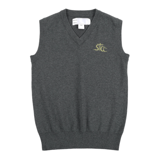 A Grey Vests from ECF Saint Too Canaan College in size 10Y for neutral. (Front View)