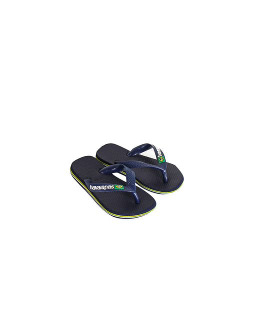 A Navy Flip Flops from Havaianas in size 6T for girl. (Front View)