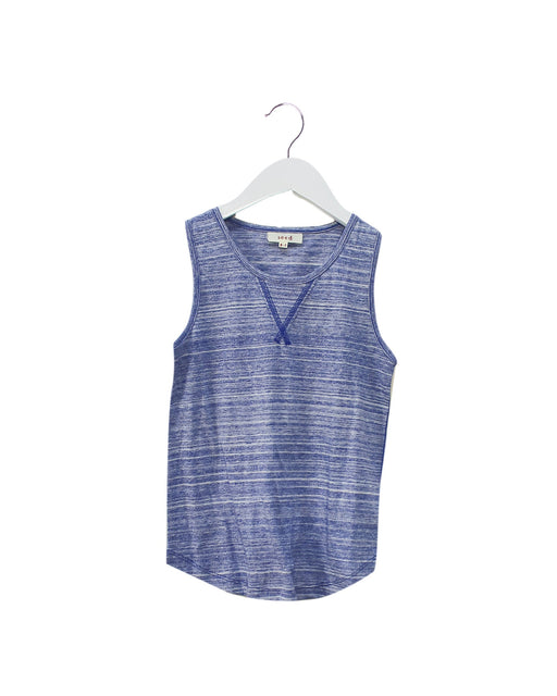 A Blue Sleeveless Tops from Seed in size 6T for girl. (Front View)