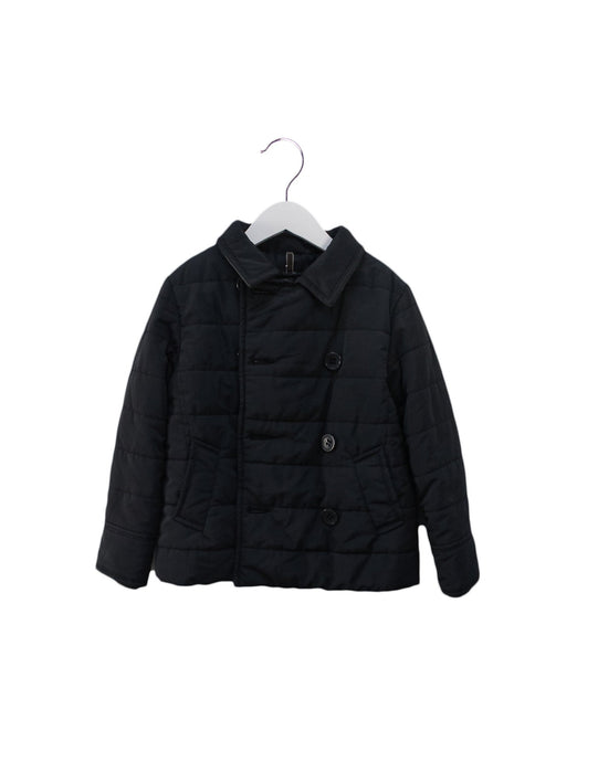A Black Puffer/Quilted Jackets from Monnalisa in size 6T for girl. (Front View)