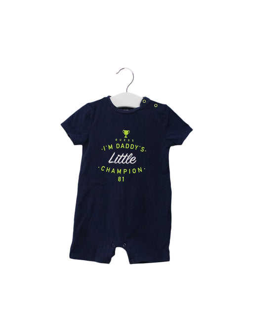 A Navy Short Sleeve Rompers from Guess in size 6-12M for boy. (Front View)