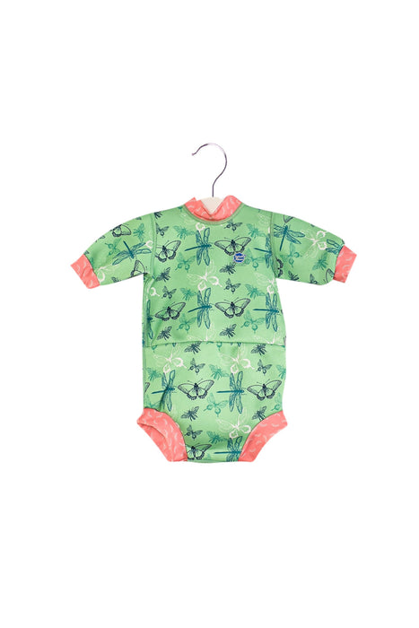 A Green Wetsuits from Splash About in size 6-12M for girl. (Front View)