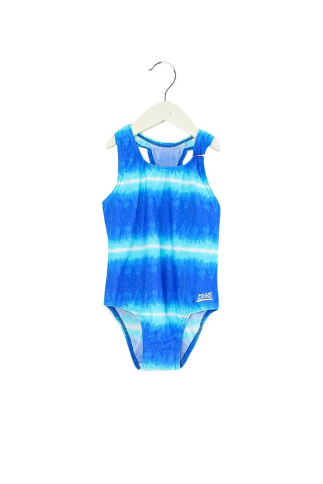 A Blue Swimsuits from Zoggs in size 6T for girl. (Front View)