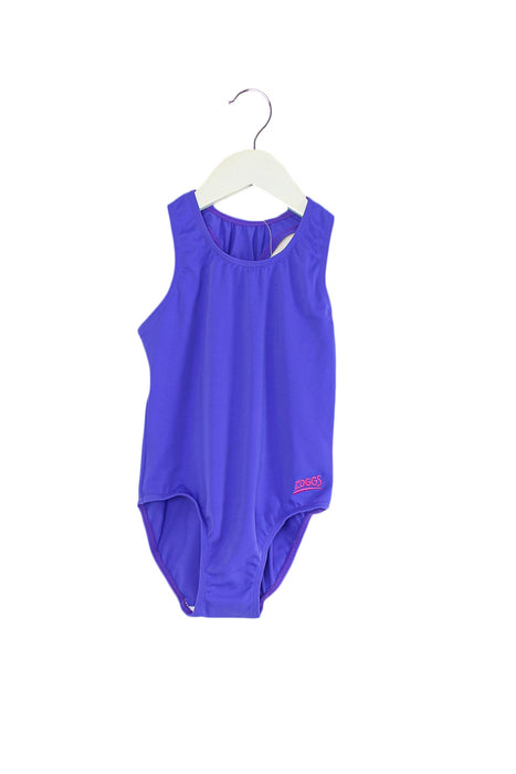 A Purple Swimsuits from Zoggs in size 6T for girl. (Front View)