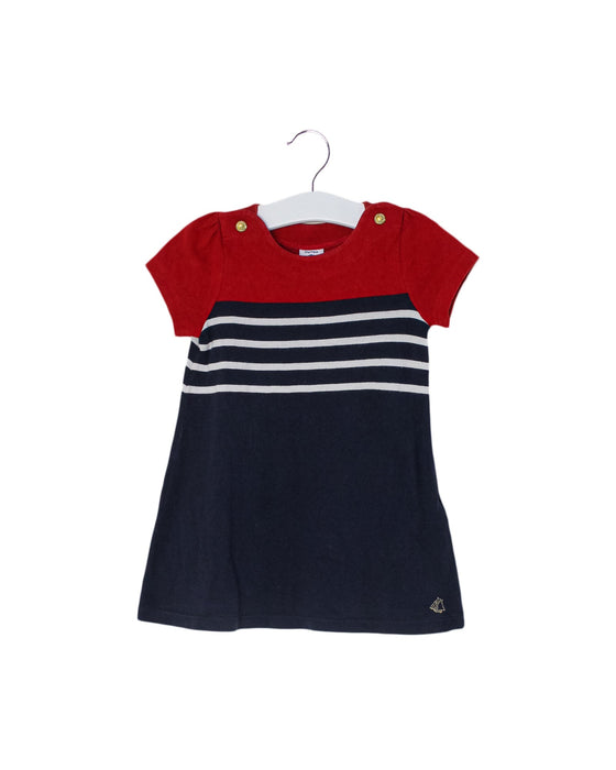 A Navy Short Sleeve Dresses from Petit Bateau in size 6-12M for girl. (Front View)
