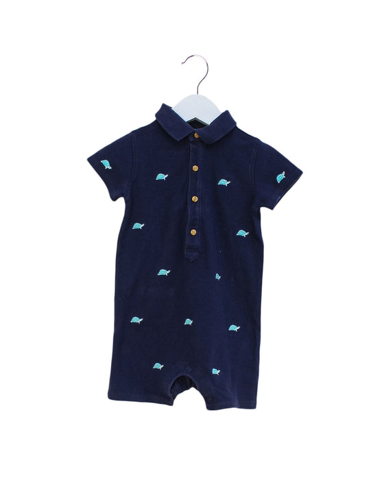 A Navy Short Sleeve Rompers from Janie & Jack in size 6-12M for boy. (Front View)