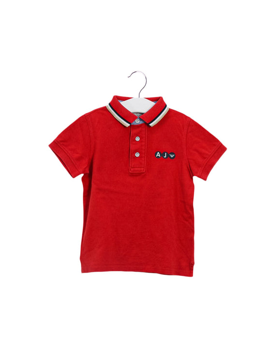 A Red Short Sleeve Polos from Armani in size 3T for boy. (Front View)