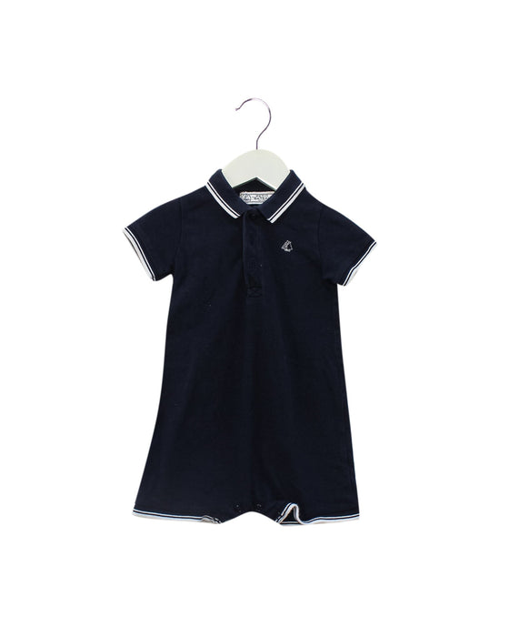 A Navy Rompers from Petit Bateau in size 18-24M for boy. (Front View)
