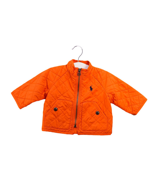 A Orange Puffer/Quilted Jackets from Ralph Lauren in size 0-3M for boy. (Front View)
