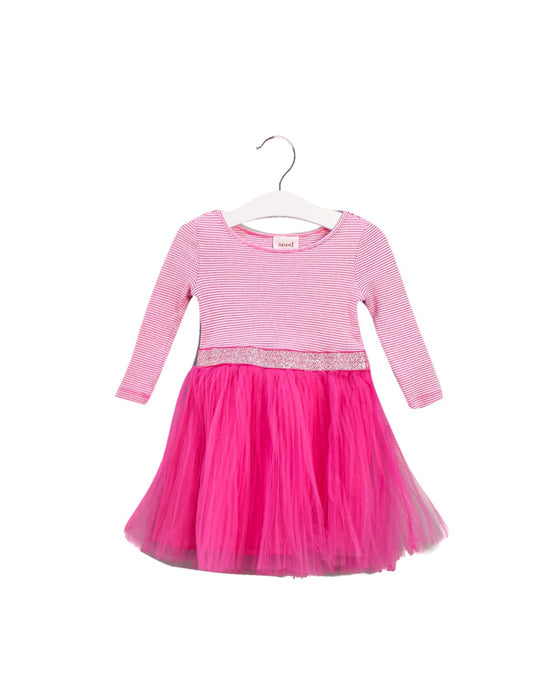 A Pink Long Sleeve Dresses from Seed in size 2T for girl. (Front View)