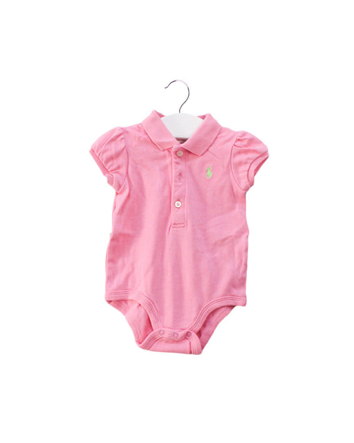 A Pink Short Sleeve Bodysuits from Ralph Lauren in size 0-3M for girl. (Front View)