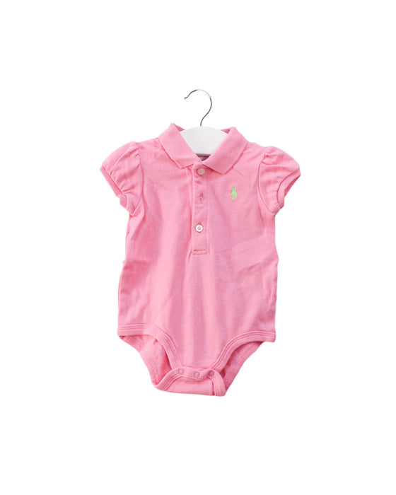 A Pink Short Sleeve Bodysuits from Ralph Lauren in size 0-3M for girl. (Front View)