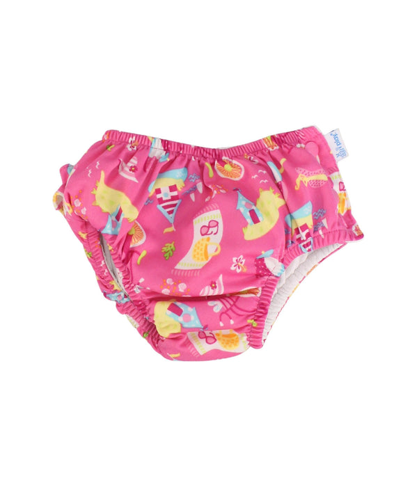 A Pink Swim Diapers from i play in size 12-18M for girl. (Front View)