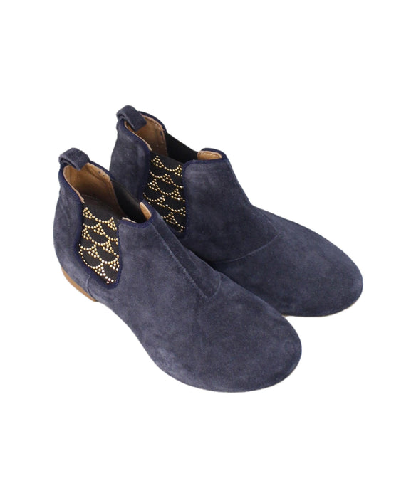 A Navy Casual Boots from Pom d’Api in size 6T for girl. (Front View)