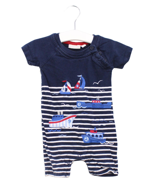 A Navy Rompers from Jojo Maman Bébé in size 3-6M for boy. (Front View)