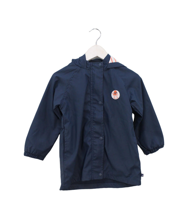 A Blue Rain Jackets from La Compagnie des Petits in size 4T for girl. (Front View)