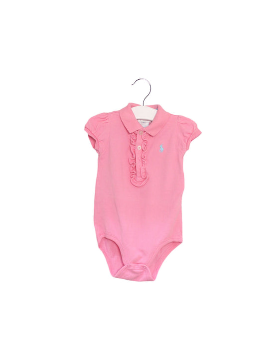 A Pink Short Sleeve Bodysuits from Ralph Lauren in size 3-6M for girl. (Front View)