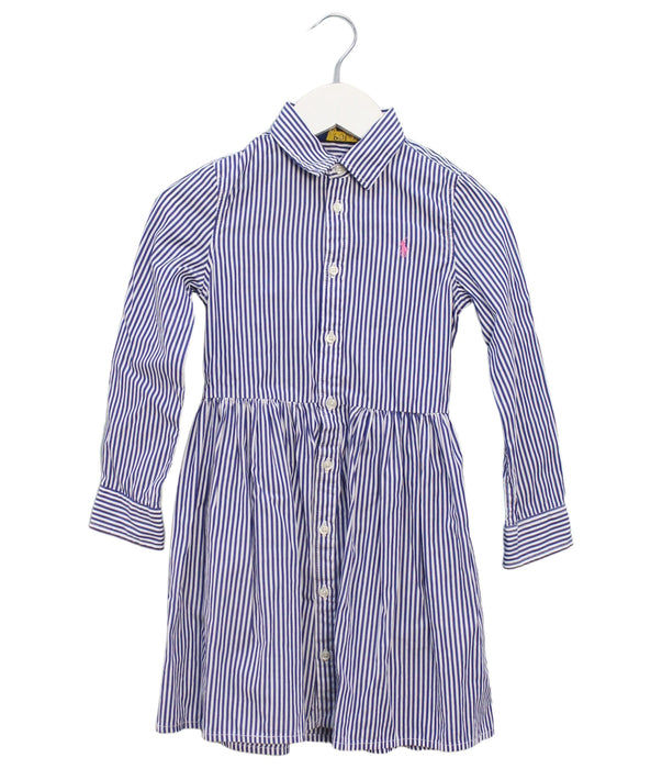 A Blue Long Sleeve Dresses from Polo Ralph Lauren in size 5T for girl. (Front View)