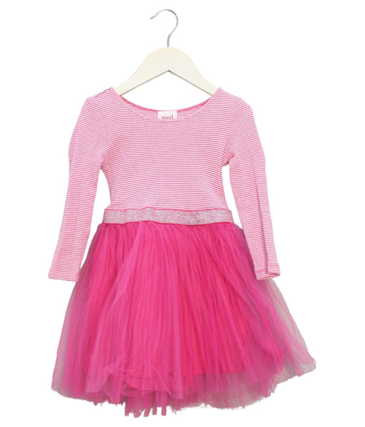 A Pink Long Sleeve Dresses from Seed in size 4T for girl. (Front View)