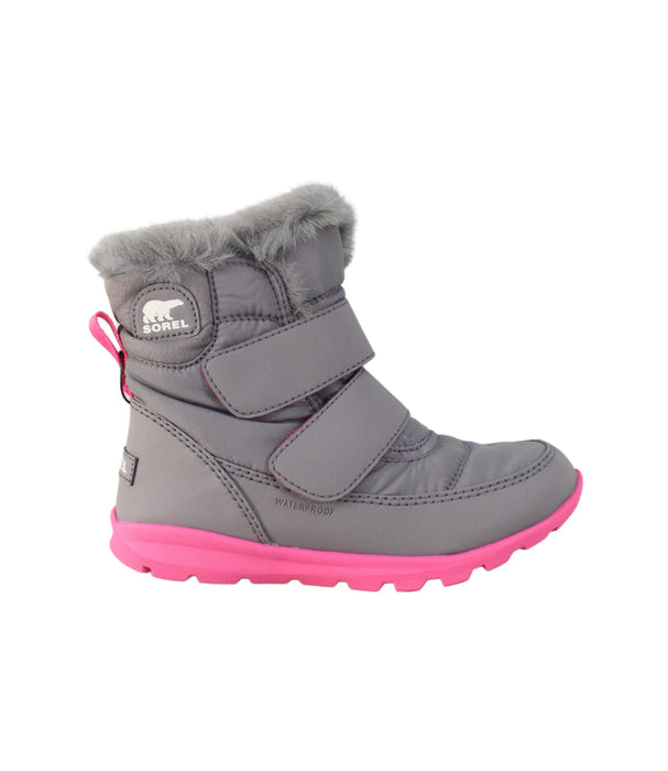 A Grey Winter Boots from Sorel in size 6T for girl. (Back View)