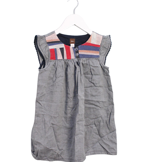 A Grey Sleeveless Dresses from Tea in size 4T for girl. (Front View)