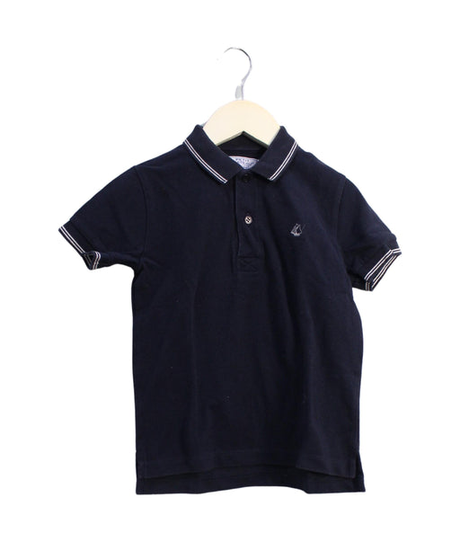 A Navy Short Sleeve Polos from Petit Bateau in size 5T for boy. (Front View)