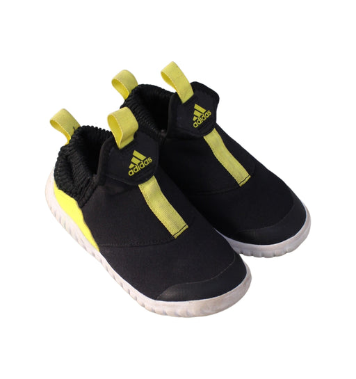 A Black Slip Ons from Adidas in size 4T for boy. (Front View)