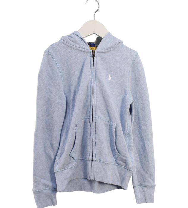 A Blue Zippered Sweatshirts from Polo Ralph Lauren in size 7Y for girl. (Front View)