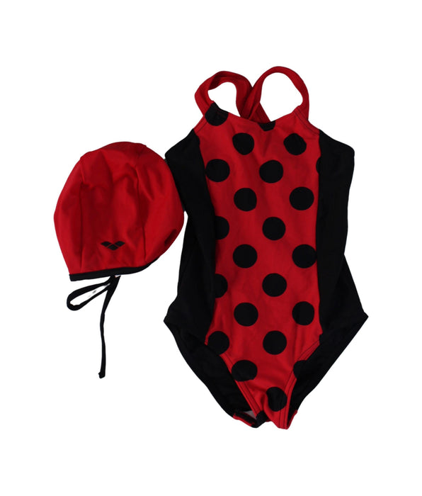 A Red Swimsuits from Arena in size 4T for girl. (Front View)