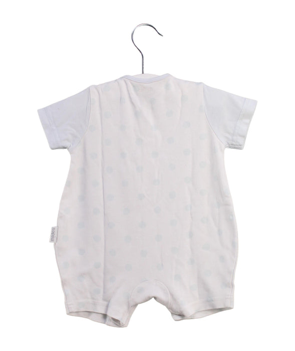 A White Short Sleeve Rompers from Mides in size 0-3M for boy. (Back View)