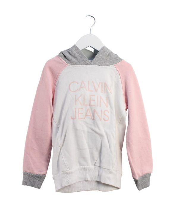 A White Hooded Sweatshirts from Calvin Klein in size 6T for girl. (Front View)