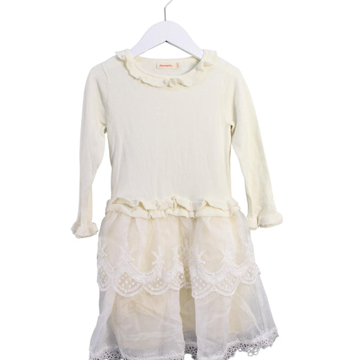 A Ivory Long Sleeve Dresses from Momonittu in size 6T for girl. (Front View)