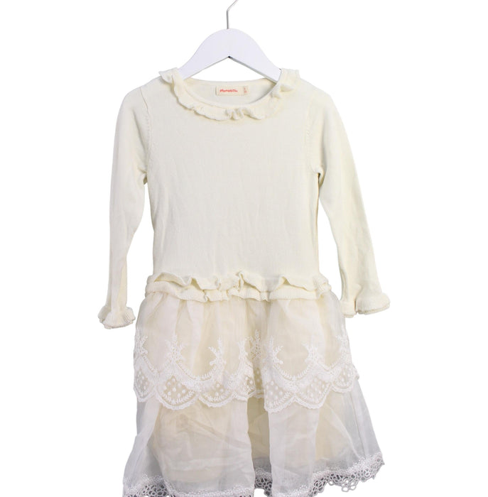 A Ivory Long Sleeve Dresses from Momonittu in size 6T for girl. (Front View)