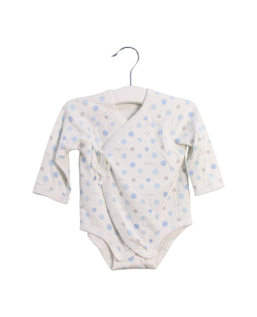 A White Long Sleeve Bodysuits from Mides in size 3-6M for neutral. (Front View)