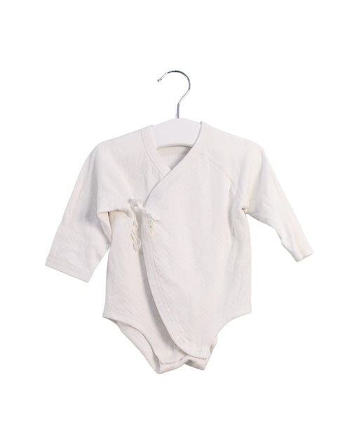A White Long Sleeve Bodysuits from Mides in size 3-6M for neutral. (Front View)