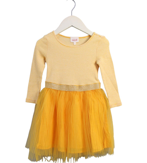 A Orange Long Sleeve Dresses from Seed in size 3T for girl. (Front View)