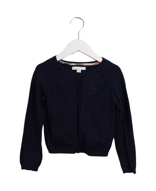 A Navy Cardigans from Burberry in size 6T for girl. (Front View)