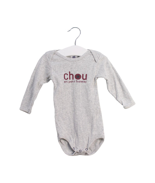 A Grey Long Sleeve Bodysuits from Petit Bateau in size 6-12M for boy. (Front View)