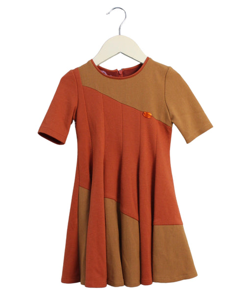 A Orange Short Sleeve Dresses from ValMax in size 4T for girl. (Front View)