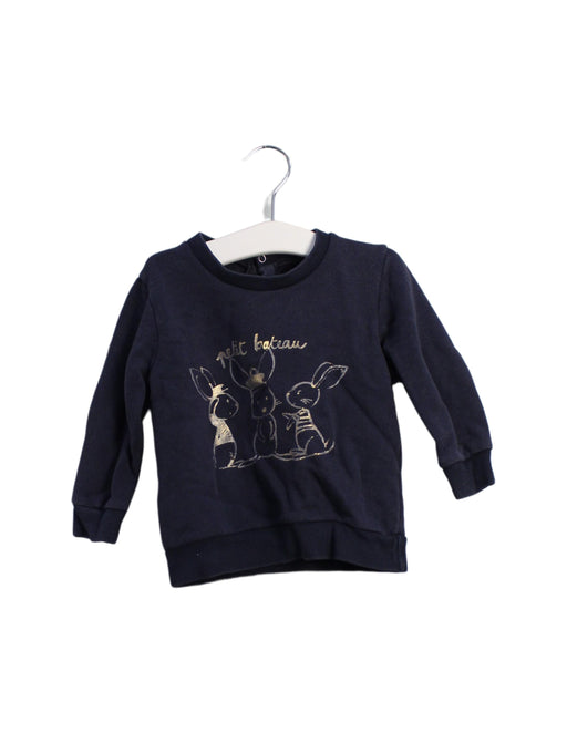 A Navy Crewneck Sweatshirts from Petit Bateau in size 12-18M for girl. (Front View)